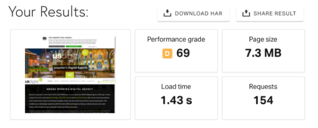 Old website Page Speed, size and HTTP requests